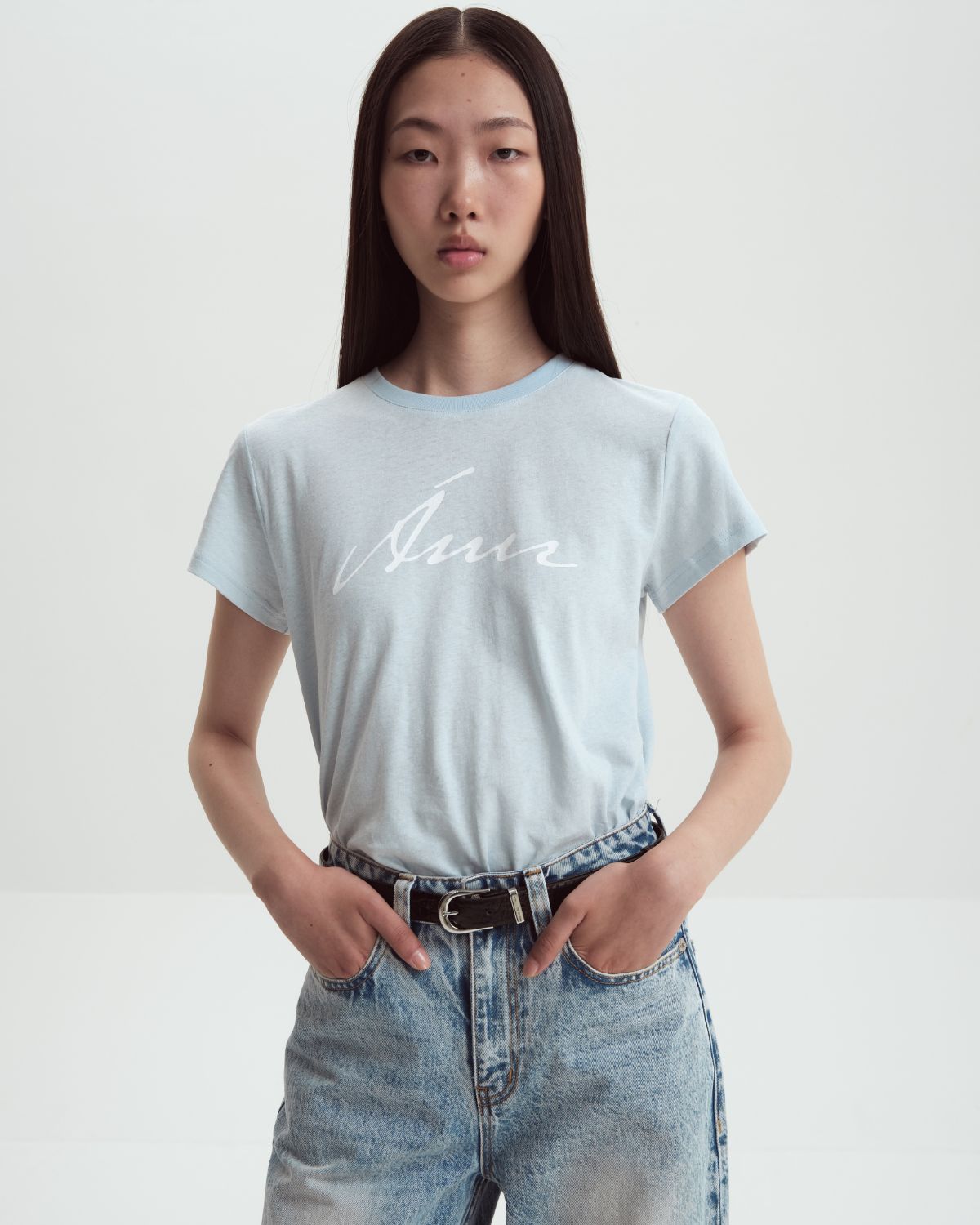 The Bleu Standard - AMR Hand Writing Logo Hemp Slim-fit T-Shirt in Baby Blue