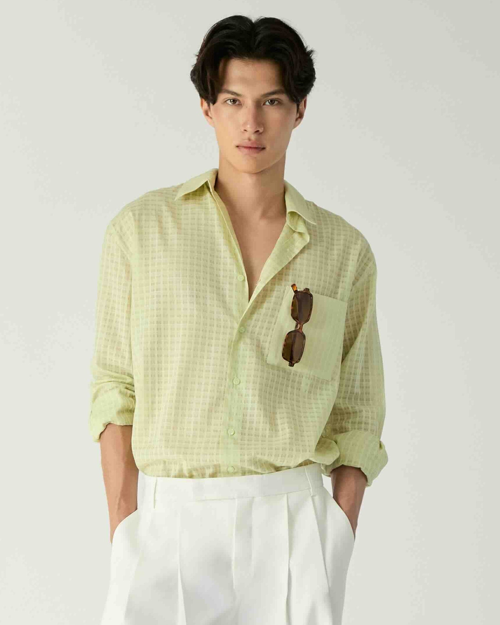 Le soleil d'été - Checkered Oversized Shirt in Lime Green