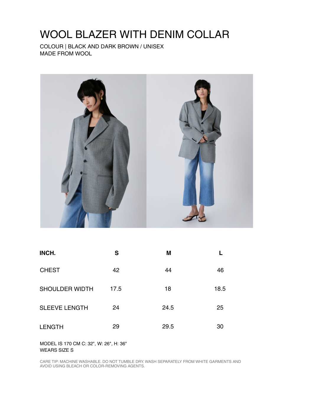 Decouvrir - Wool Blazer with Denim Collar in Dark Brown