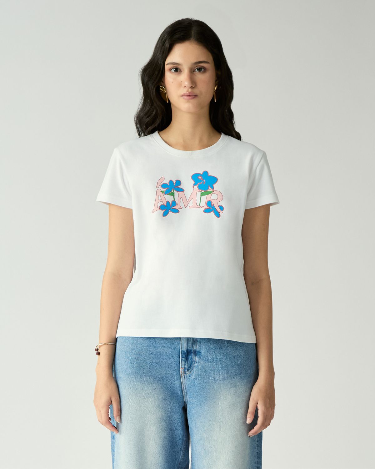 Fleurs et Printemps - AMR Floral Logo Regular Fit T-Shirt in White