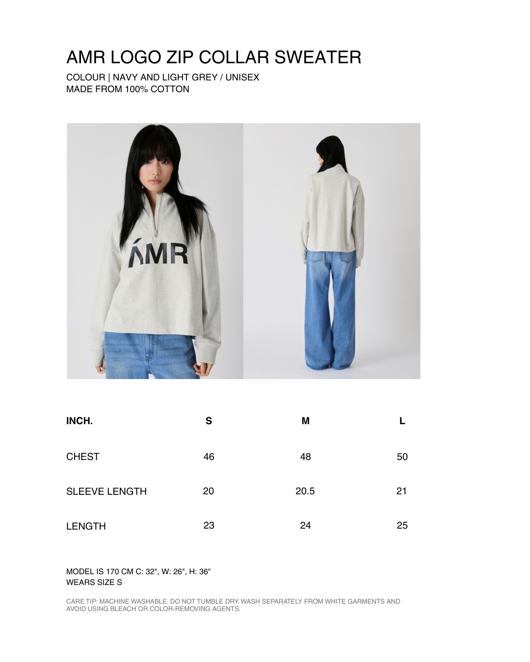 Découvrir - AMR Logo Zip Collar Sweater in Light Grey