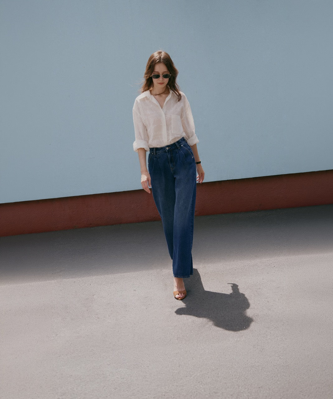July Drop - Tailored Double Pleated Jeans in Dark Blue