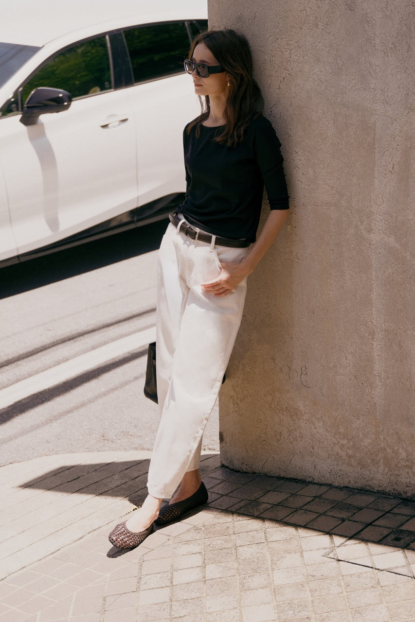 July Drop - AMR Cotton-Spandex Three-Quarter Sleeve T-Shirt in Black