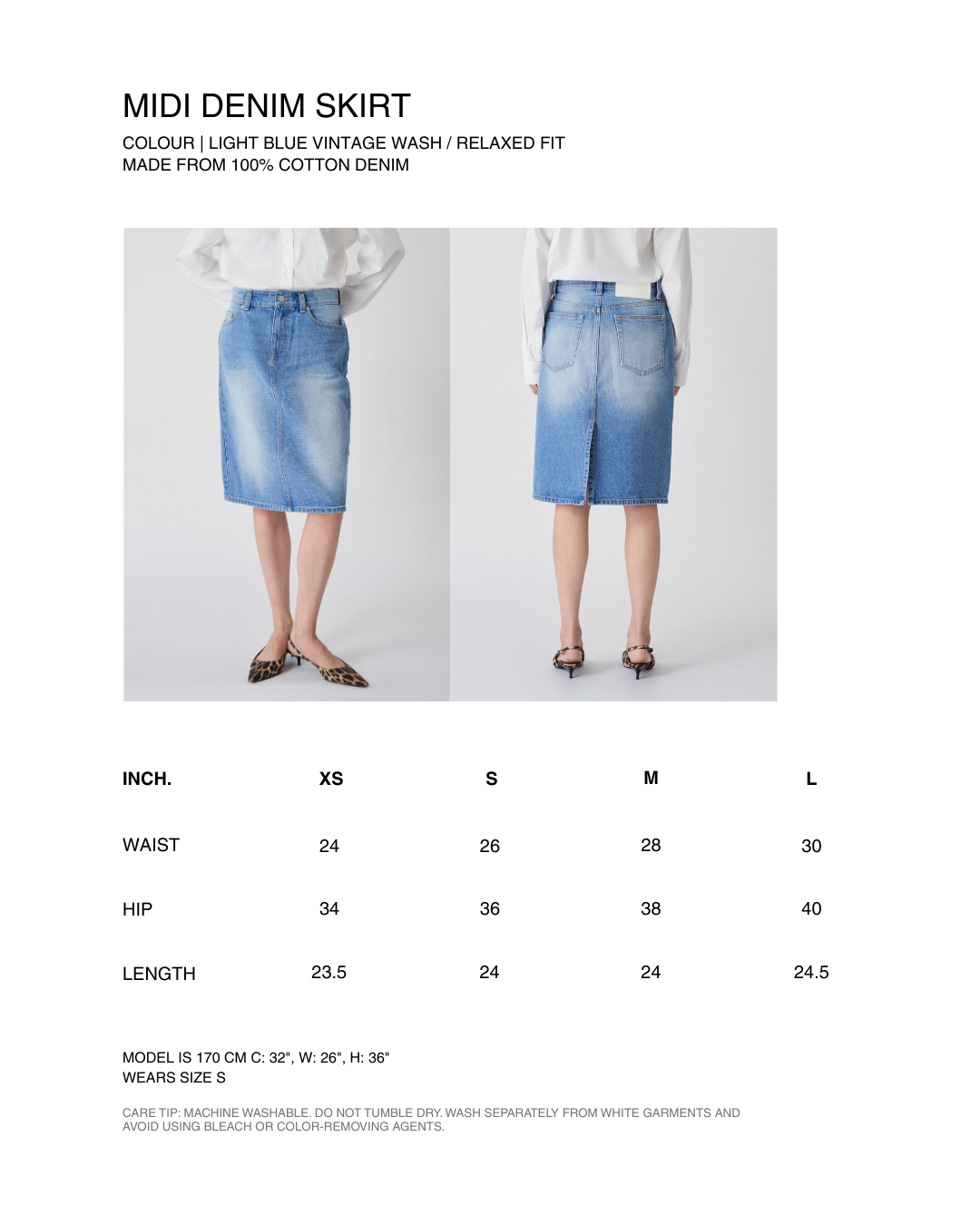 Decouvrir - Midi Denim Skirt in Light Blue Vintage Wash