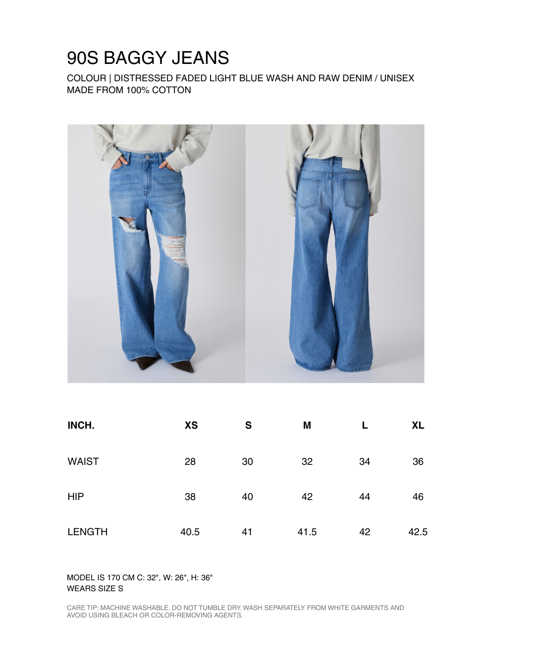 Decouvrir - AMR 90s Baggy Jeans in Distressed Faded Light Blue Wash