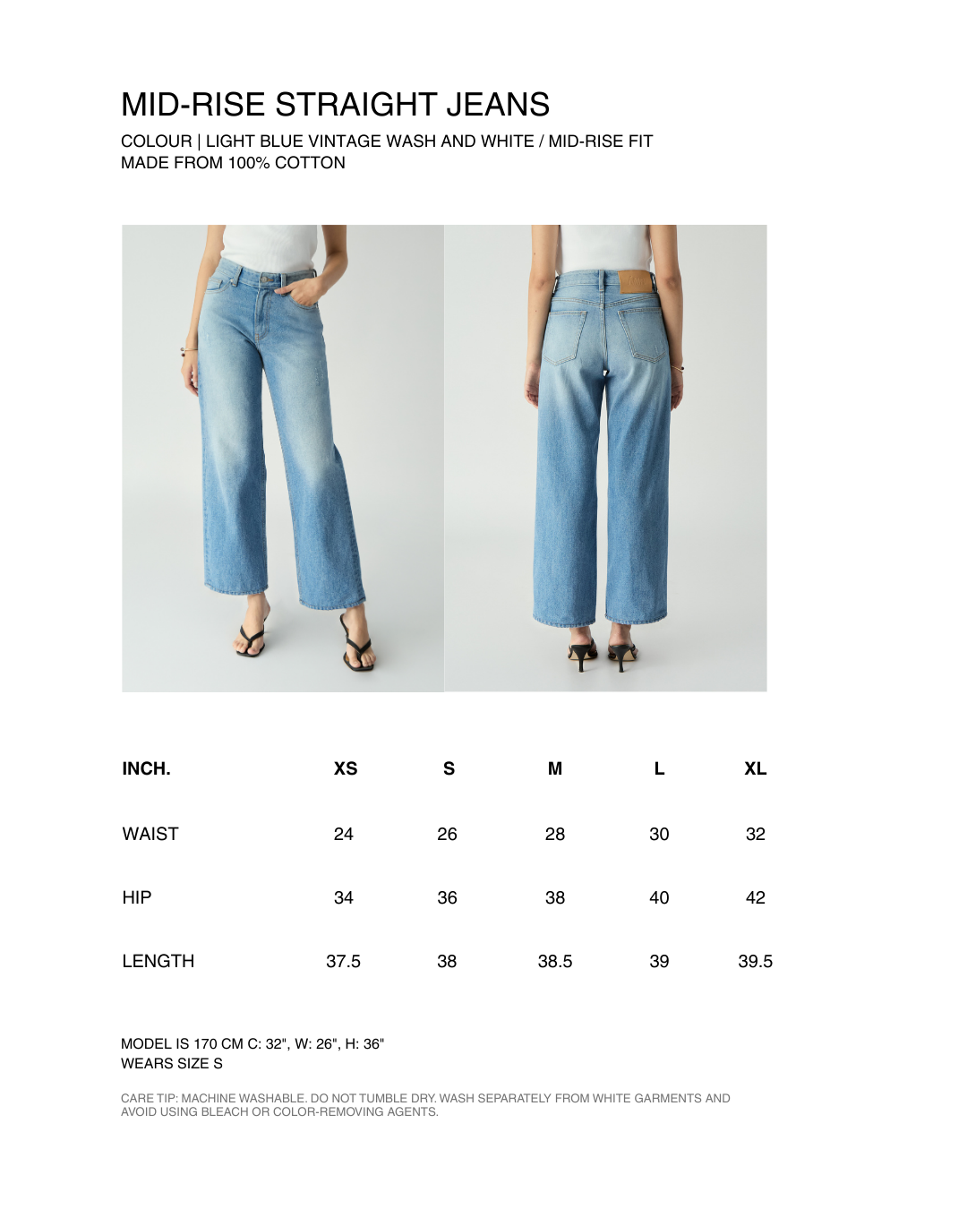 Fleurs et Printemps - Mid-Rise Straight Jeans in Light Blue Wash