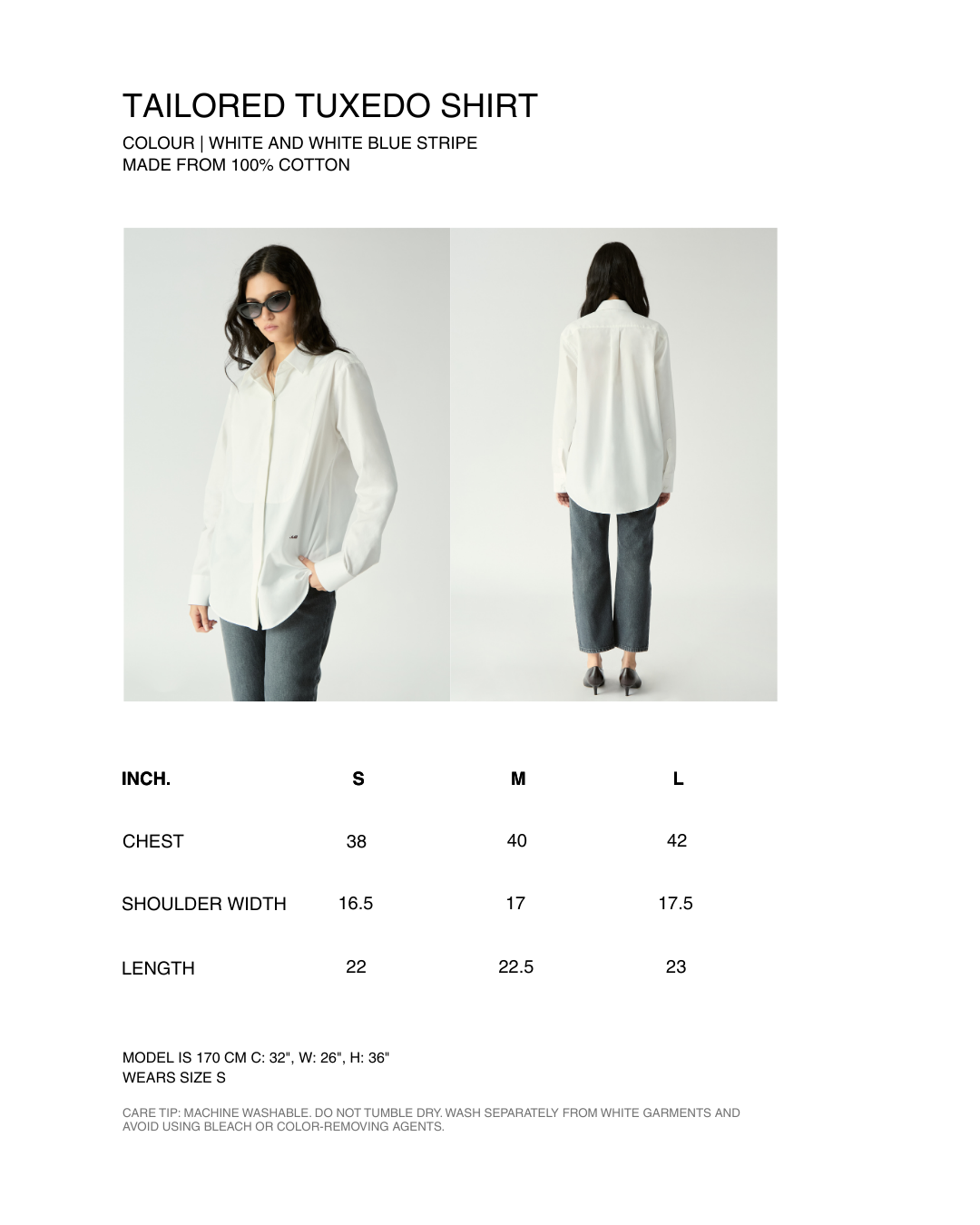 Le soleil d'ete - Tailored Tuxedo Shirt in White Blue Stripe