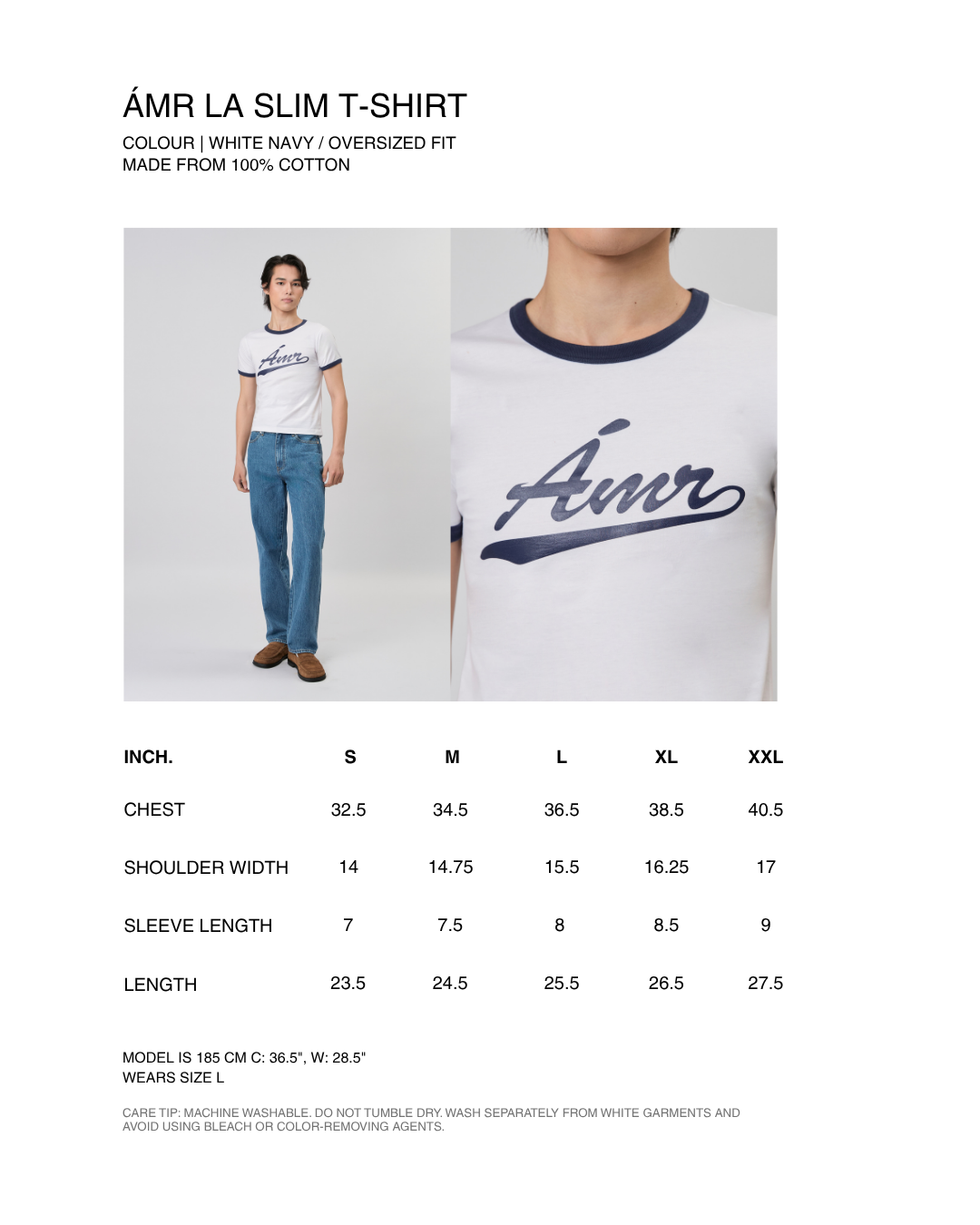 New Urban Drop - AMR LA Slim T-Shirt in White Navy