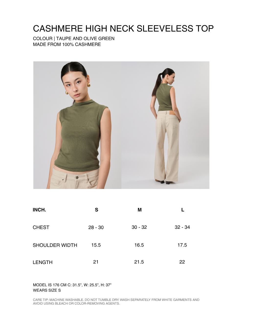 New Urban Drop - Cashmere High Neck Sleeveless Top in Smoke Green