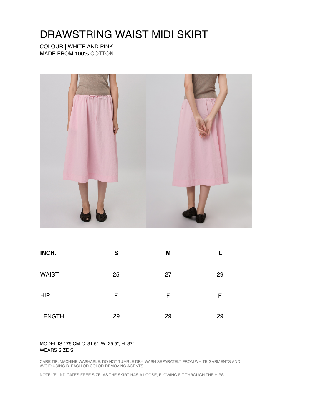 New Urban Drop - Drawstring Waist Midi Skirt in White