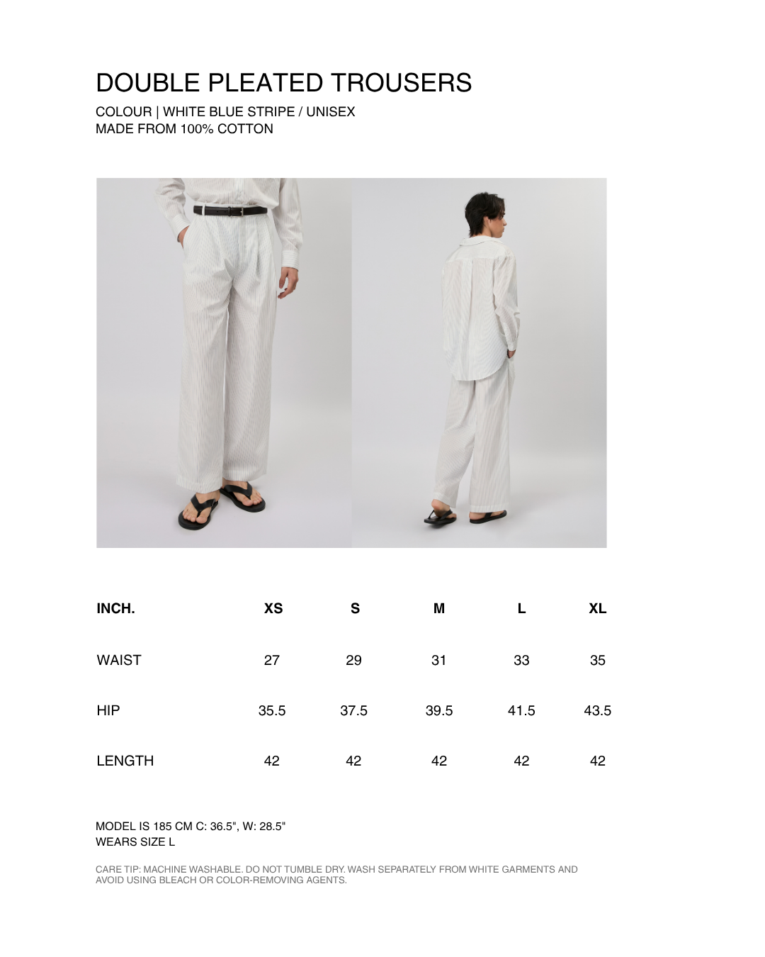 New Urban Drop - Double Pleated Trousers in White Blue Stripe