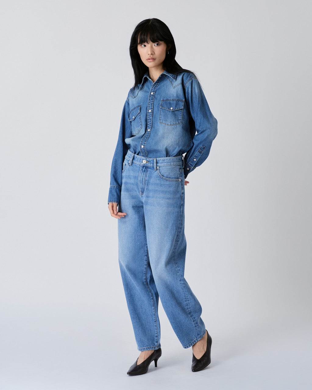 Decouvrir - Low Rise Balloon Jeans in Vintage Wash