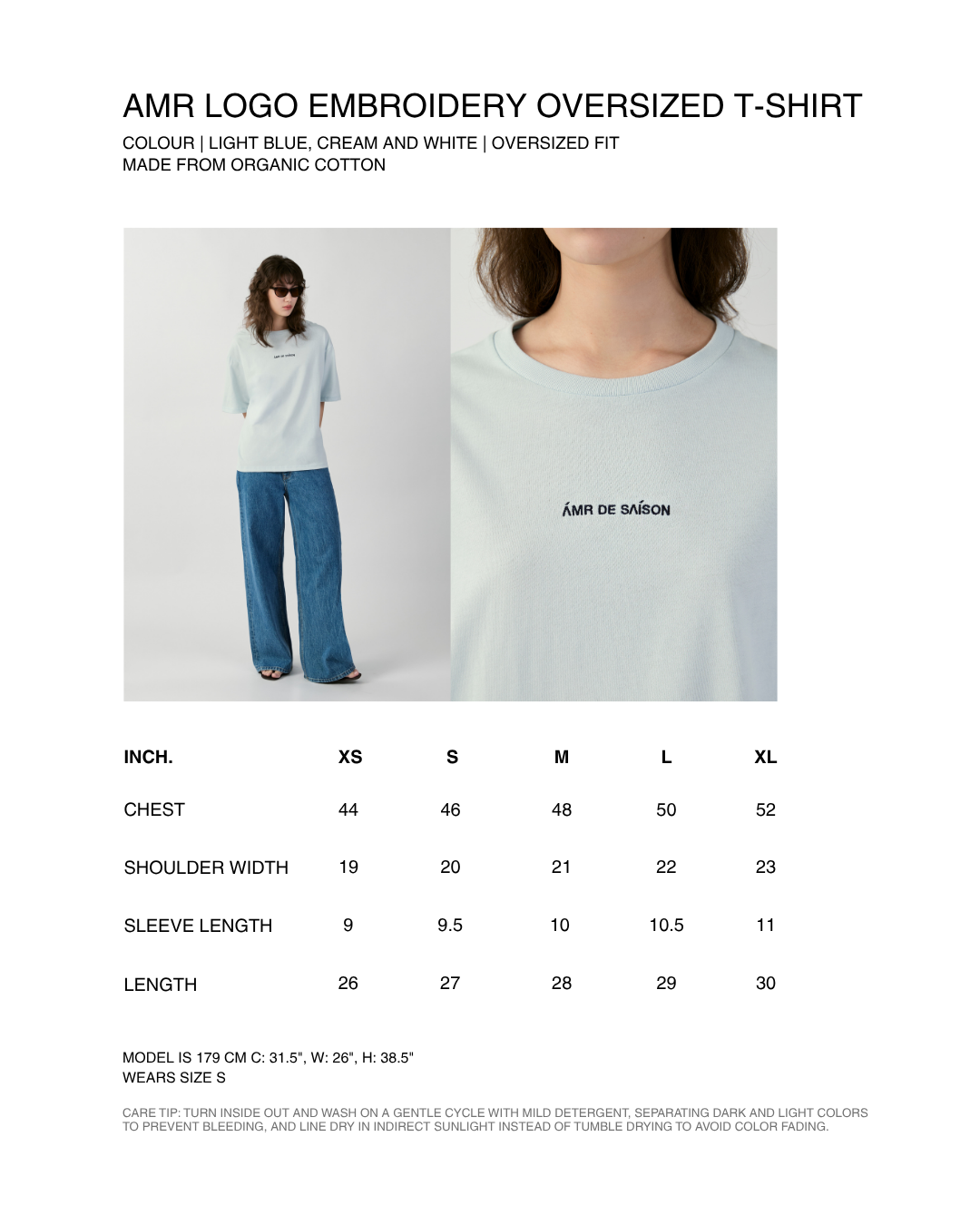 En Couleurs - AMR Logo Embroidery Oversized T-Shirt (Relaxed) in Light Blue