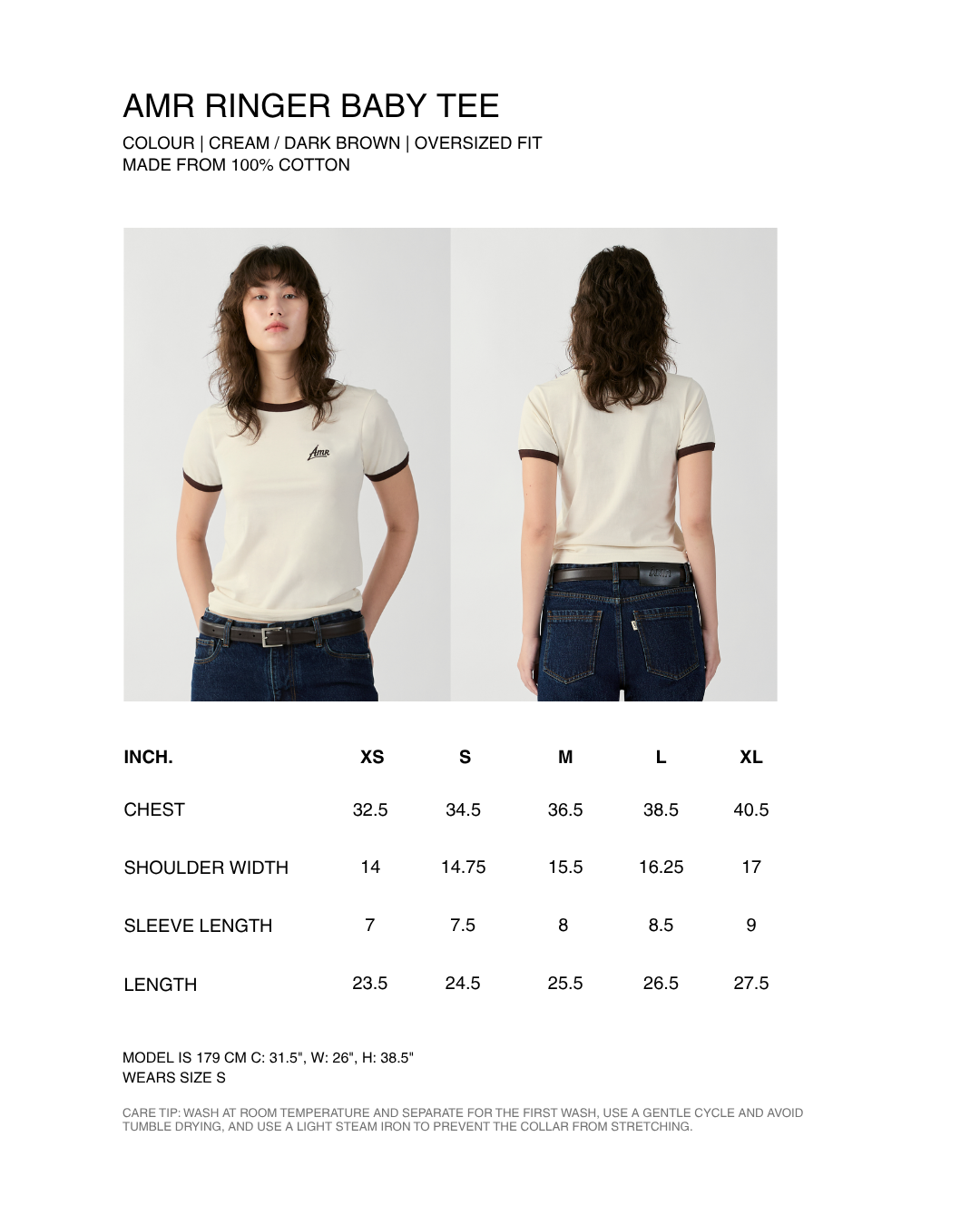 En Couleurs - AMR Ringer Baby Tee in Cream Dark Brown