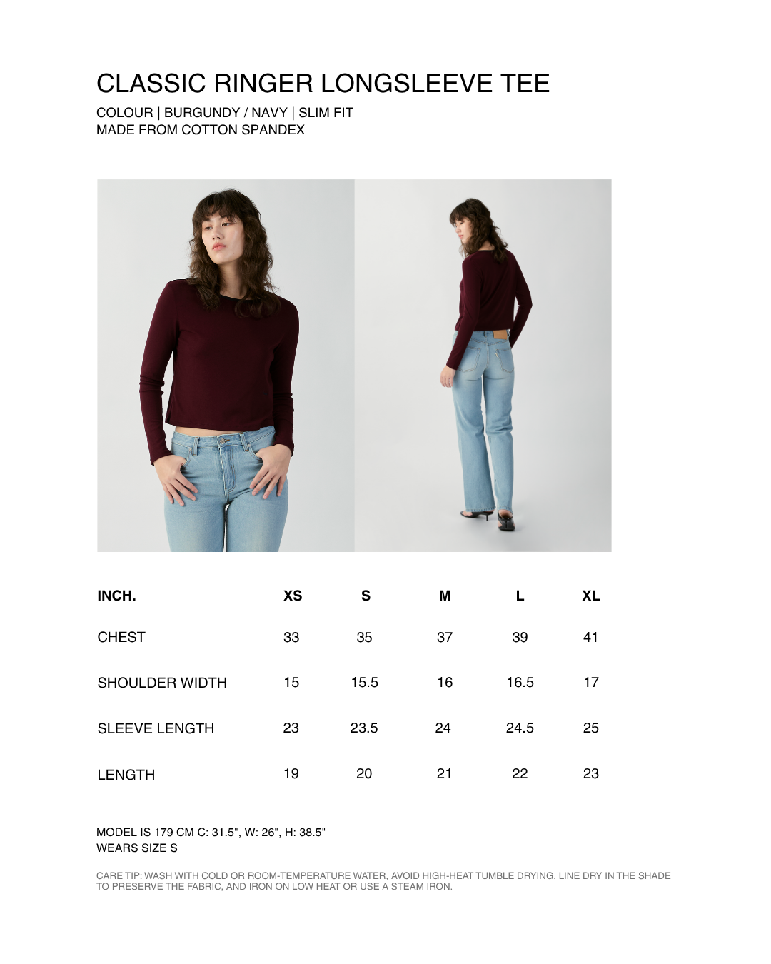 En Couleurs - Classic Ringer Long Sleeve Tee in Dark Brown Navy