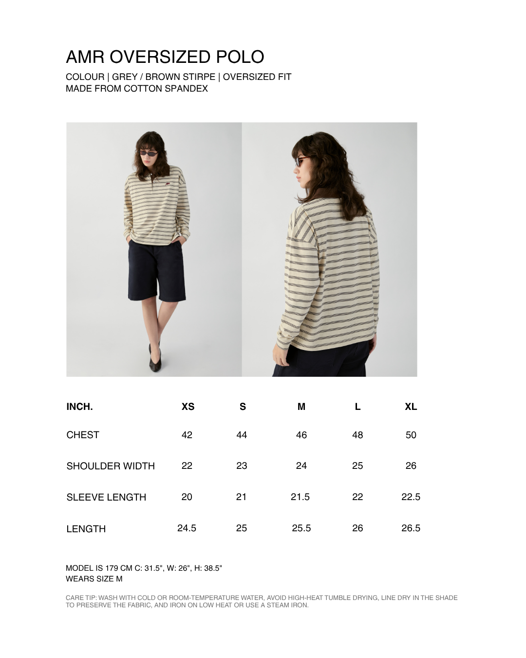 En Couleurs - AMR Oversized Polo in Grey Brown Stripe