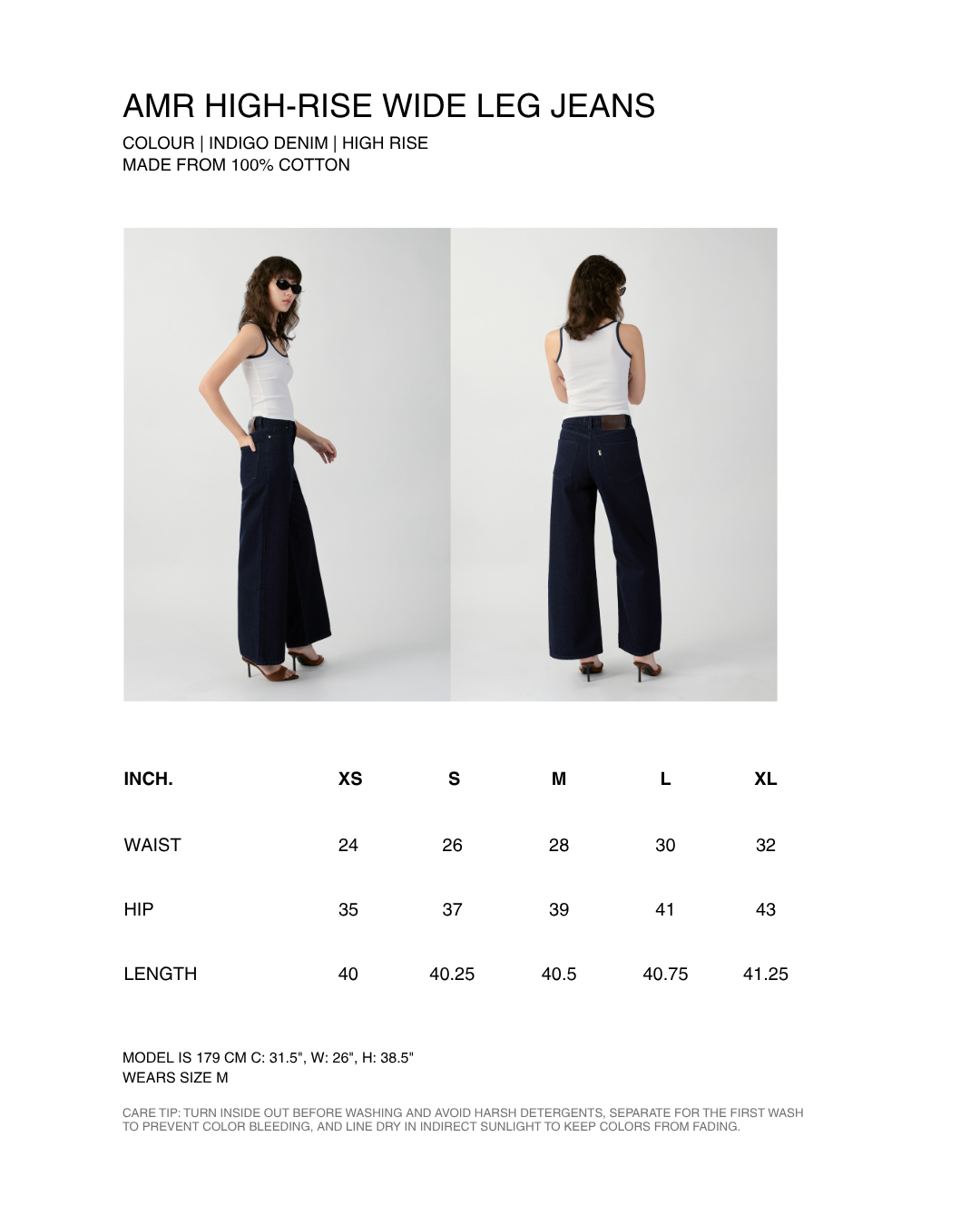 En Couleurs - AMR High Rise Wide Leg Jeans in Indigo Denim
