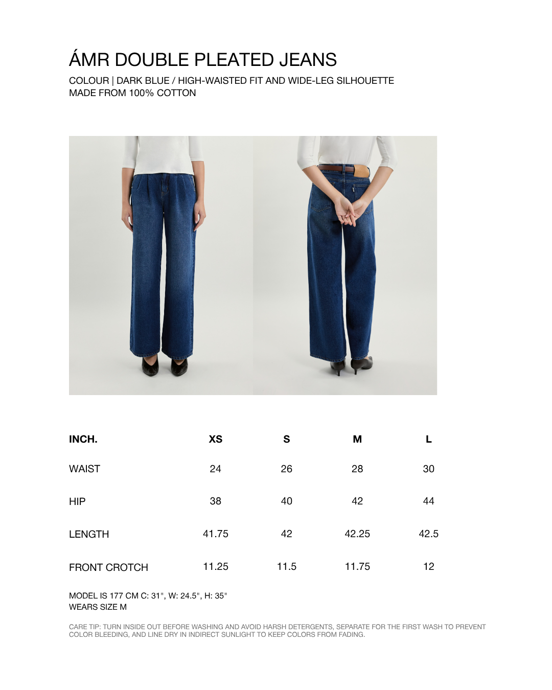 July Drop - Tailored Double Pleated Jeans in Dark Blue
