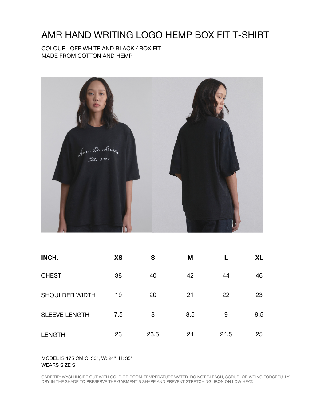 Wardrobe I - AMR Hand Writing Logo Hemp Box Fit T-Shirt in Black