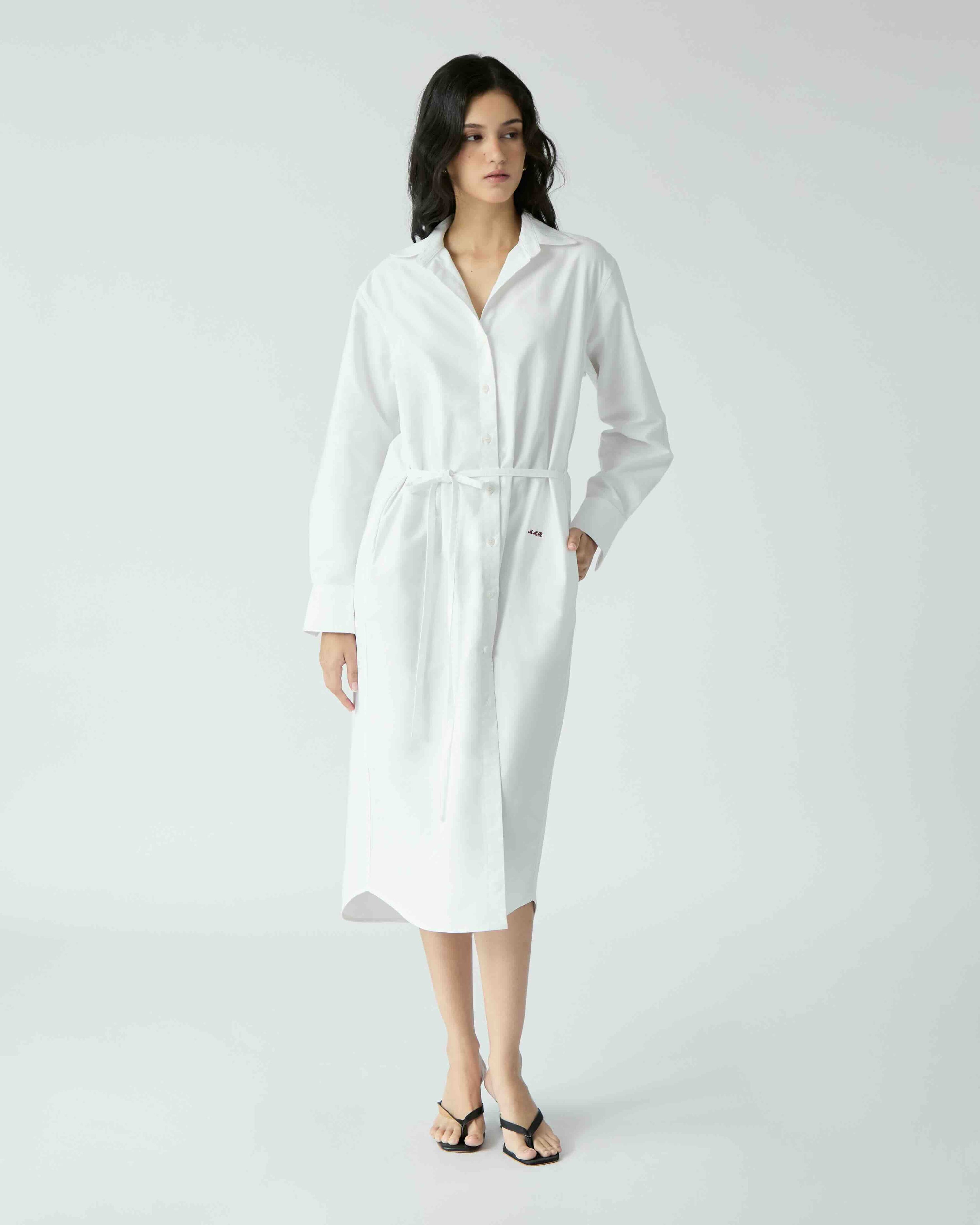 Le soleil d'été - Oxford Shirtdress with Drawstring in White