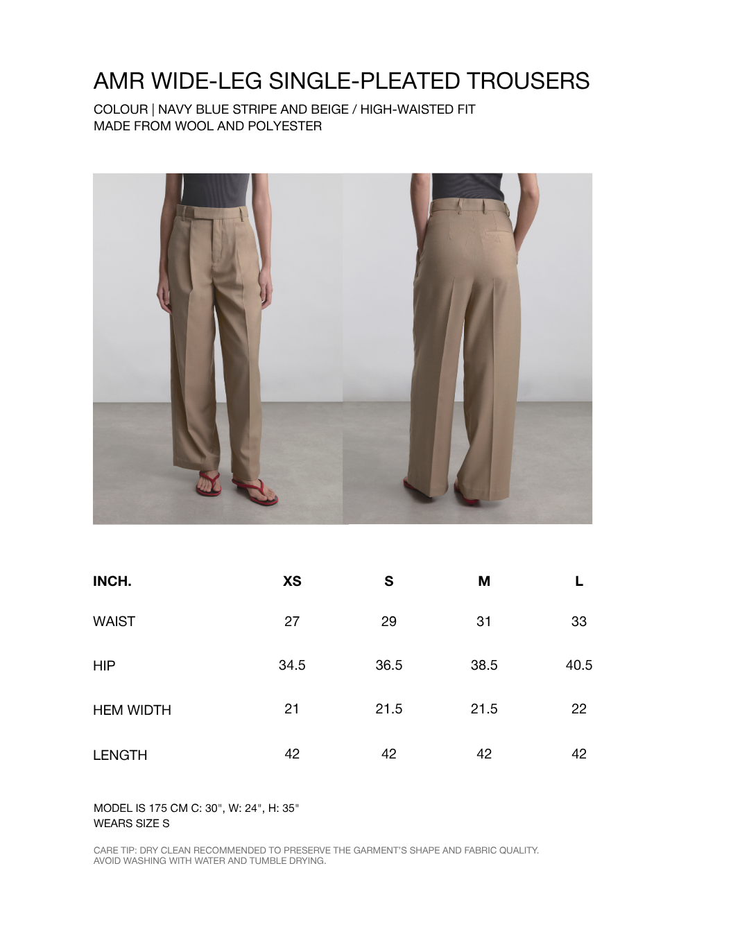 Wardrobe I - AMR Wide-Leg Single-Pleated Trousers in Beige