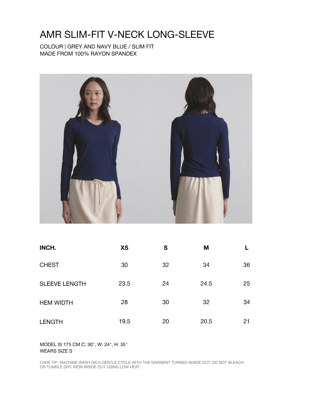 Wardrobe II - AMR Slim Fit V-neck Long Sleeve in Navy Blue