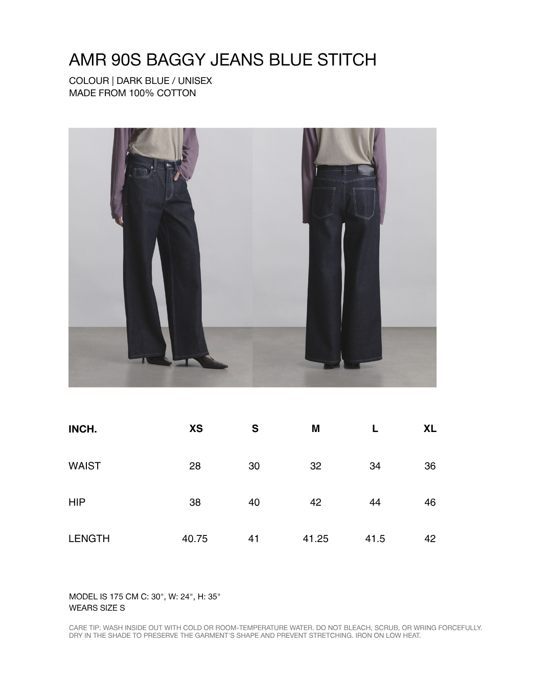 Wardrobe II - AMR 90s Baggy Jeans in Dark Blue (Blue Stitch)