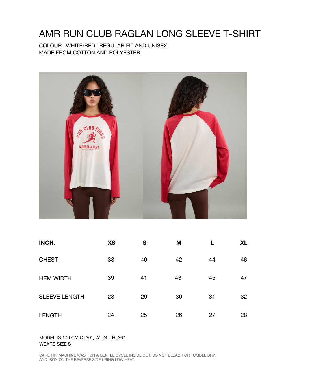 Athleisure Athletic Club - AMR Run Club Raglan Long Sleeve T-Shirt in White/Red