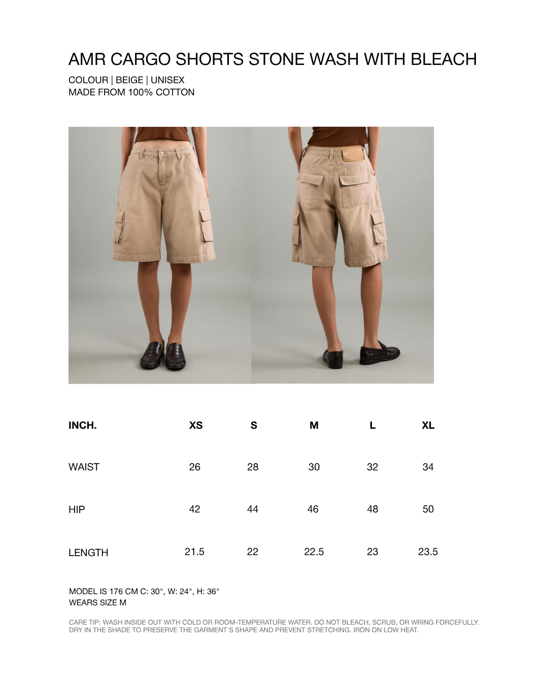 AMR DE SAISON - AMR Cargo Shorts Stone Wash with Bleach in Beige