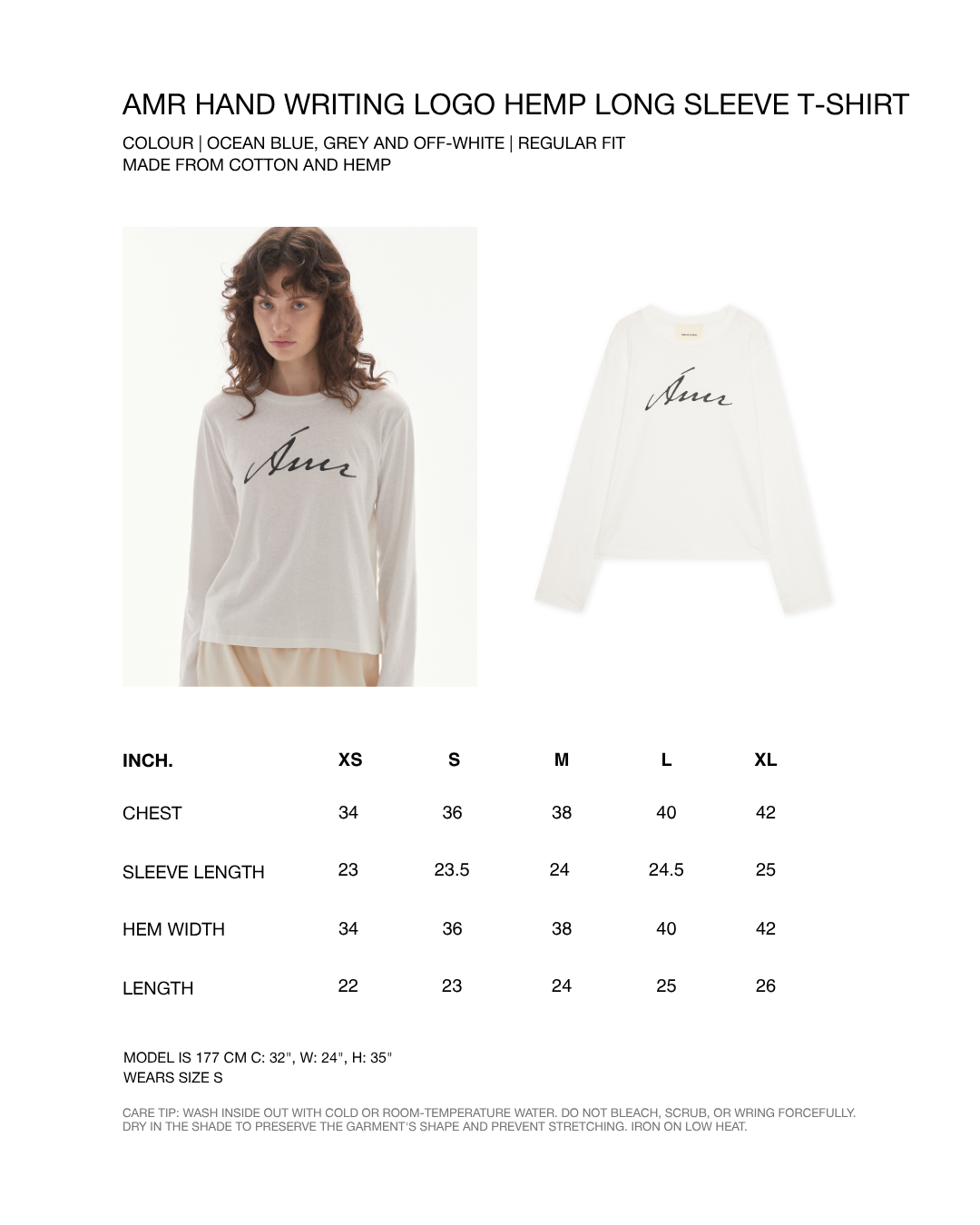 Wardrobe lll - AMR Hand Writing Logo Hemp Long Sleeve T-Shirt in Stone