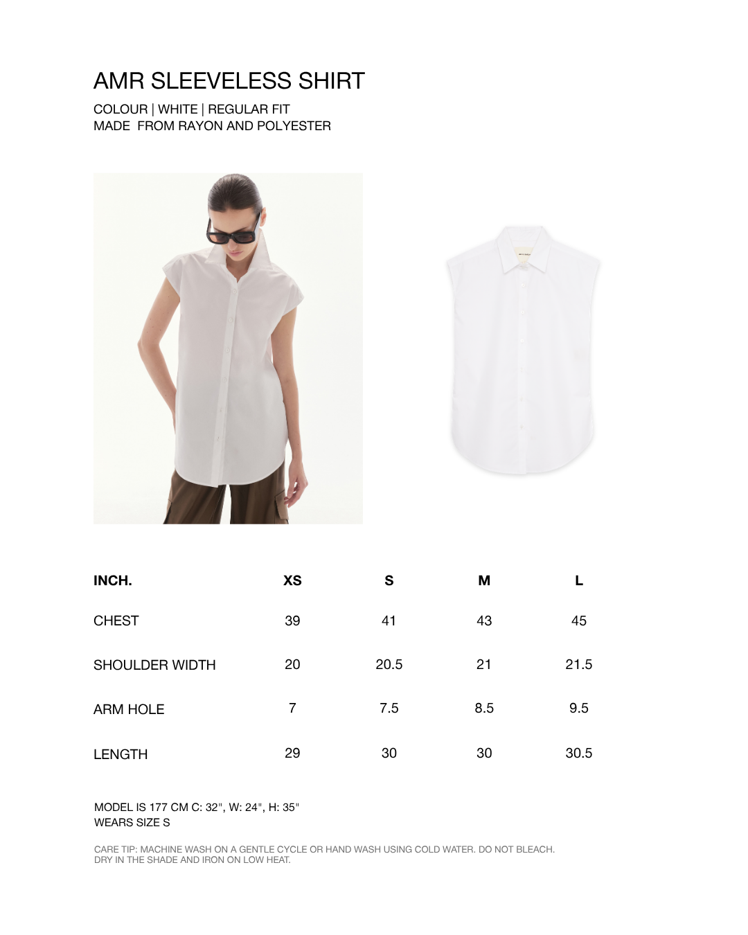 Wardrobe lll - AMR Sleeveless Shirt in Poplin White