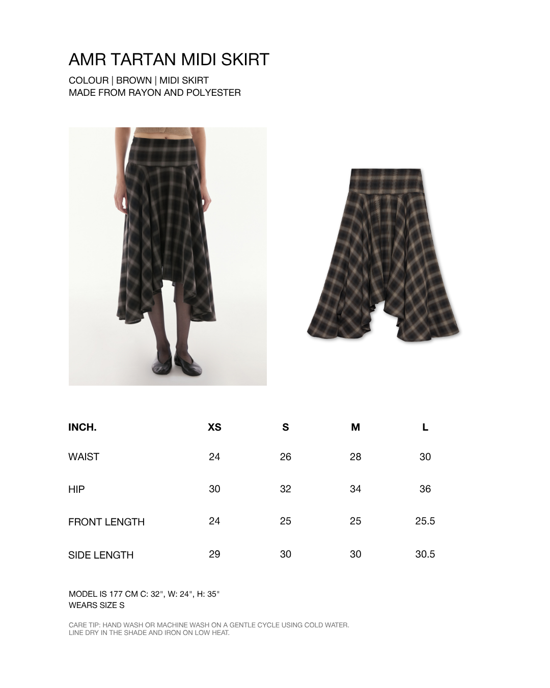Wardrobe lll - AMR Tartan Midi Skirt in Brown
