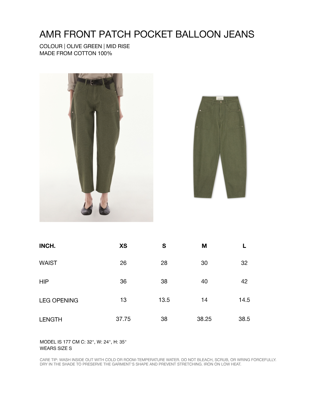 Wardrobe lll - AMR Front Patch Pocket Balloon Jeans in Olive Green