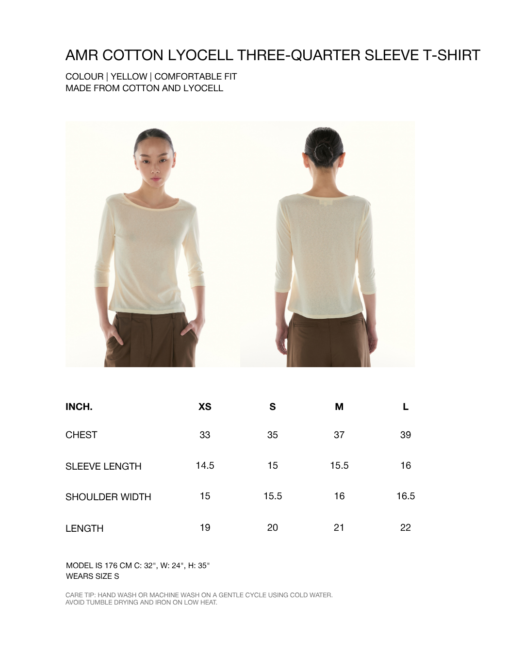 Le Fauve - AMR Cotton Lyocell Three-Quarter Sleeve T-Shirt in Yellow