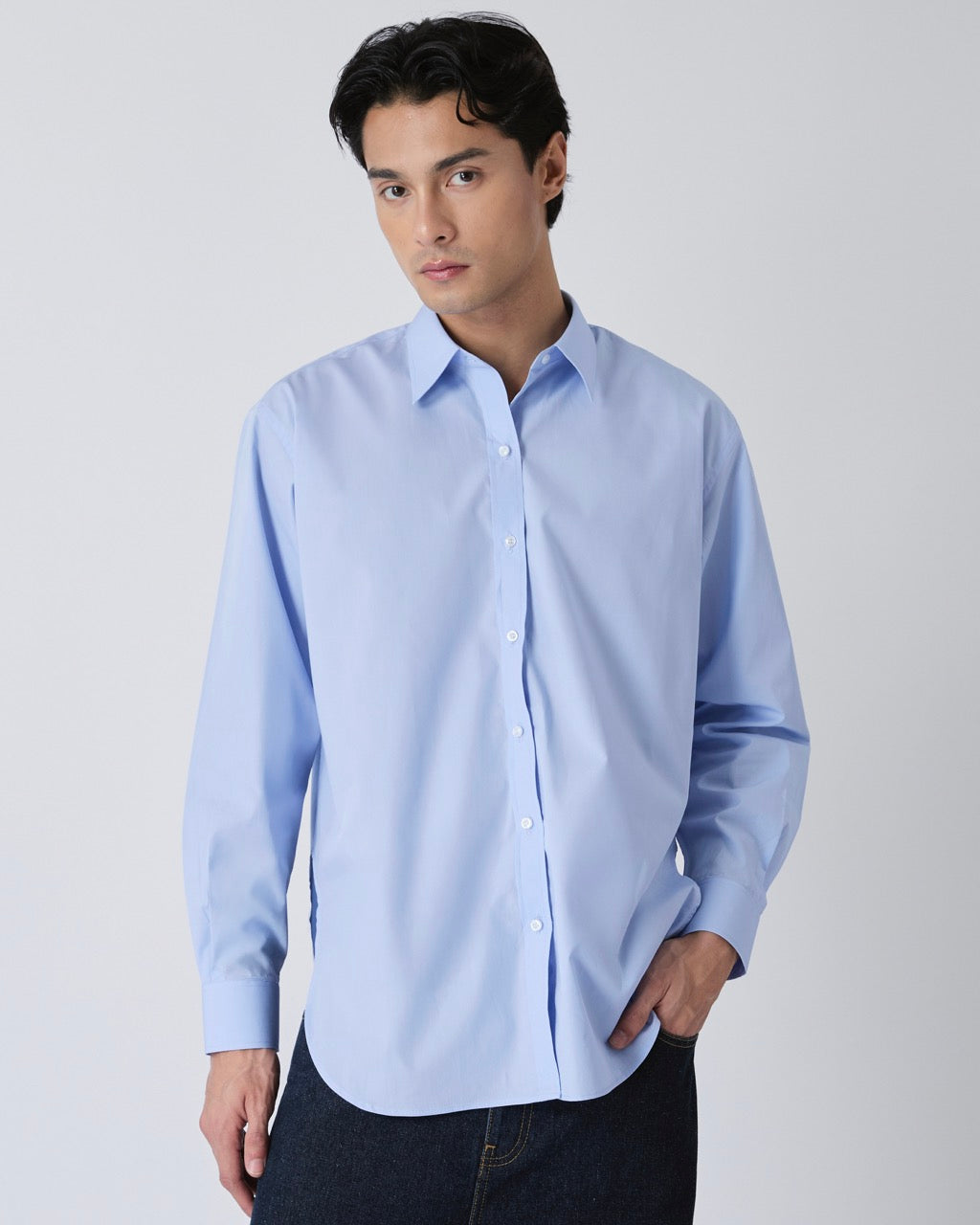 Découvrir - Cotton Poplin Shirt in Blue