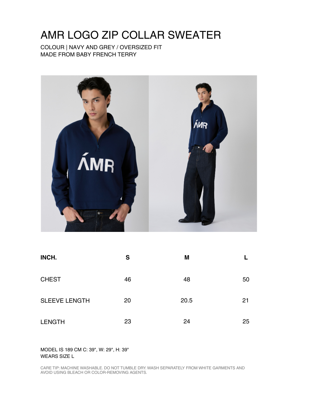 Decouvrir - AMR Logo Zip Collar Sweater in Navy