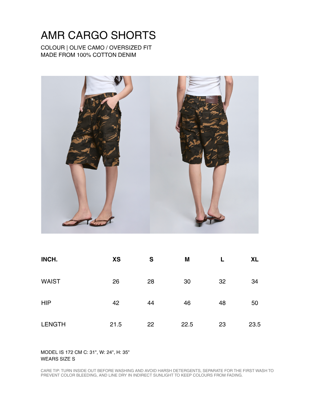En Couleurs - AMR Cargo Shorts in Olive Camo