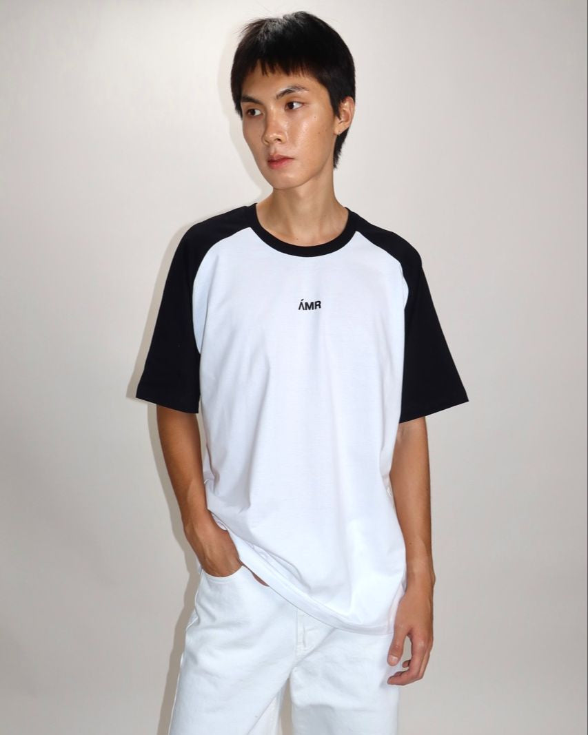 Decouvrir - AMR Contrast Raglan T-Shirt in White Black