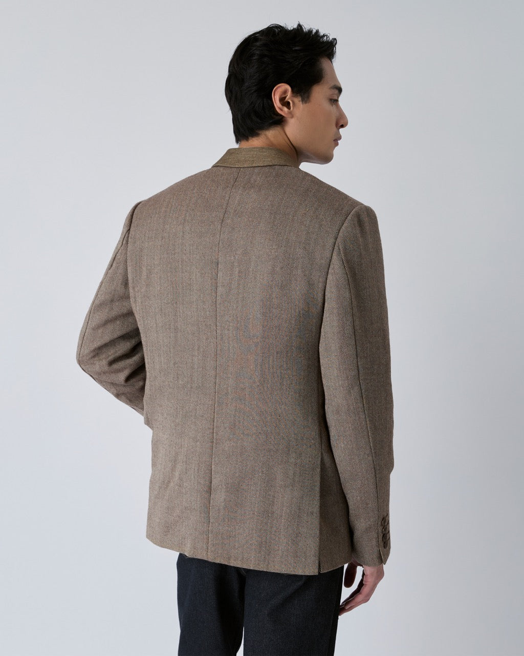 Decouvrir - Wool Blazer with Denim Collar in Dark Brown