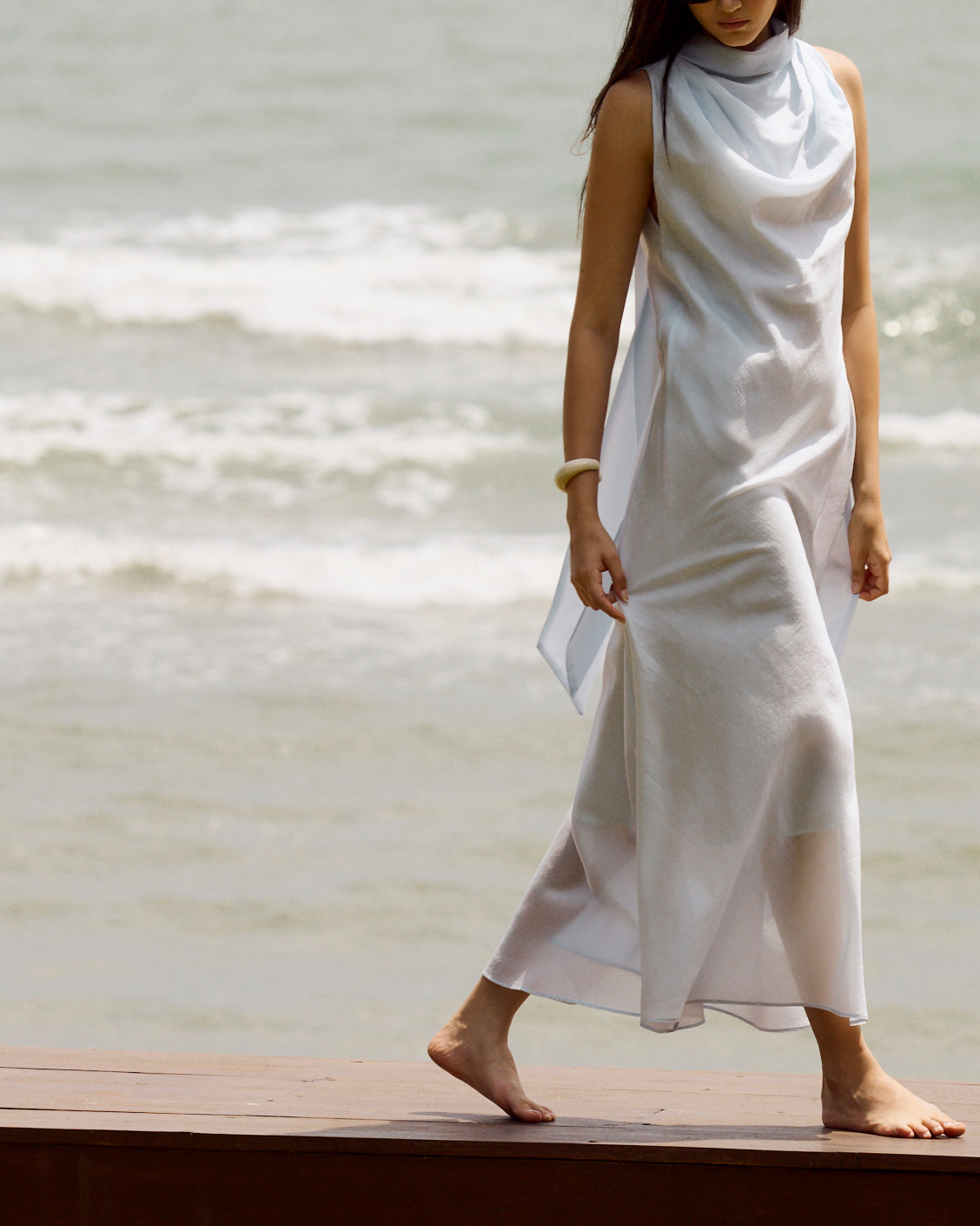 Le soleil d'ete - Chiffon High Neck Dress in Blue