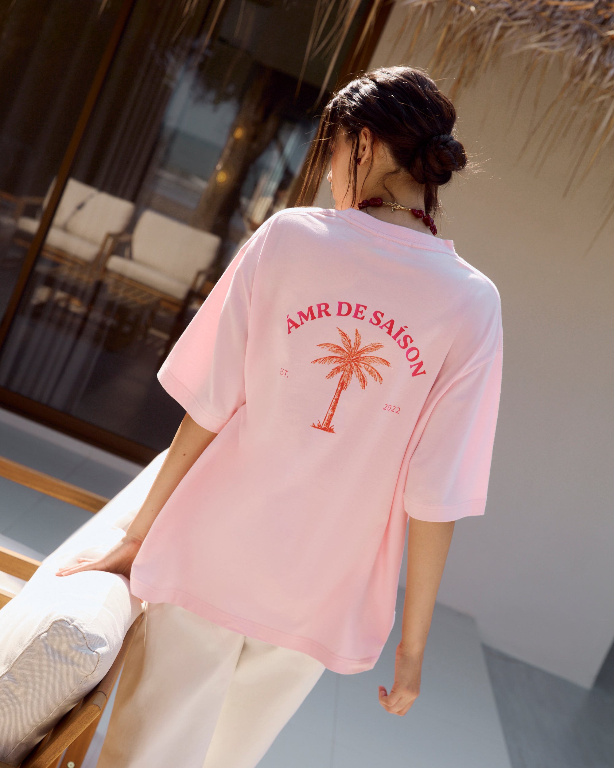 Le soleil d'ete - Palm Tree Oversized T-Shirt in Pink