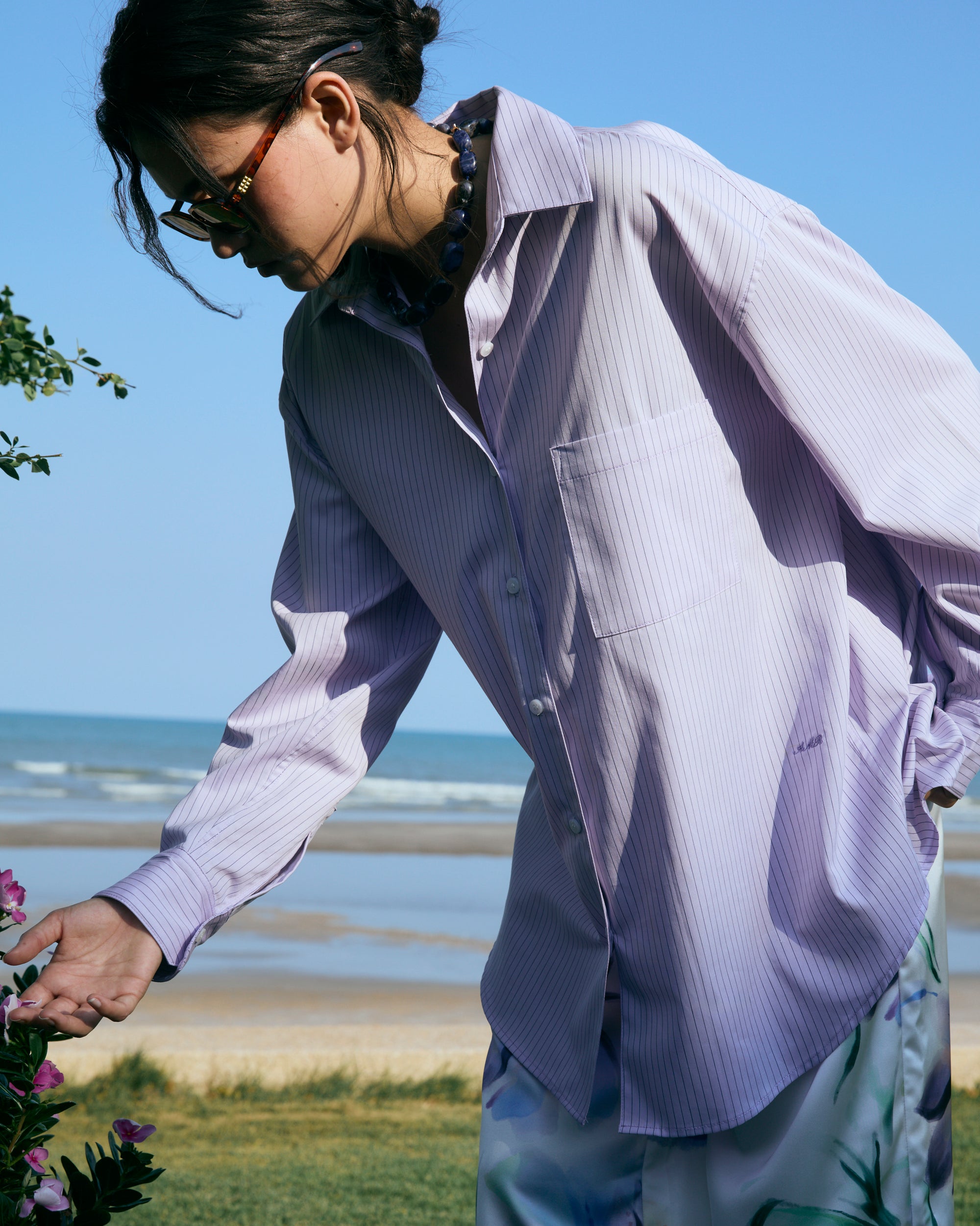 Le soleil d'ete - Oversized Shirt in Purple Stripe