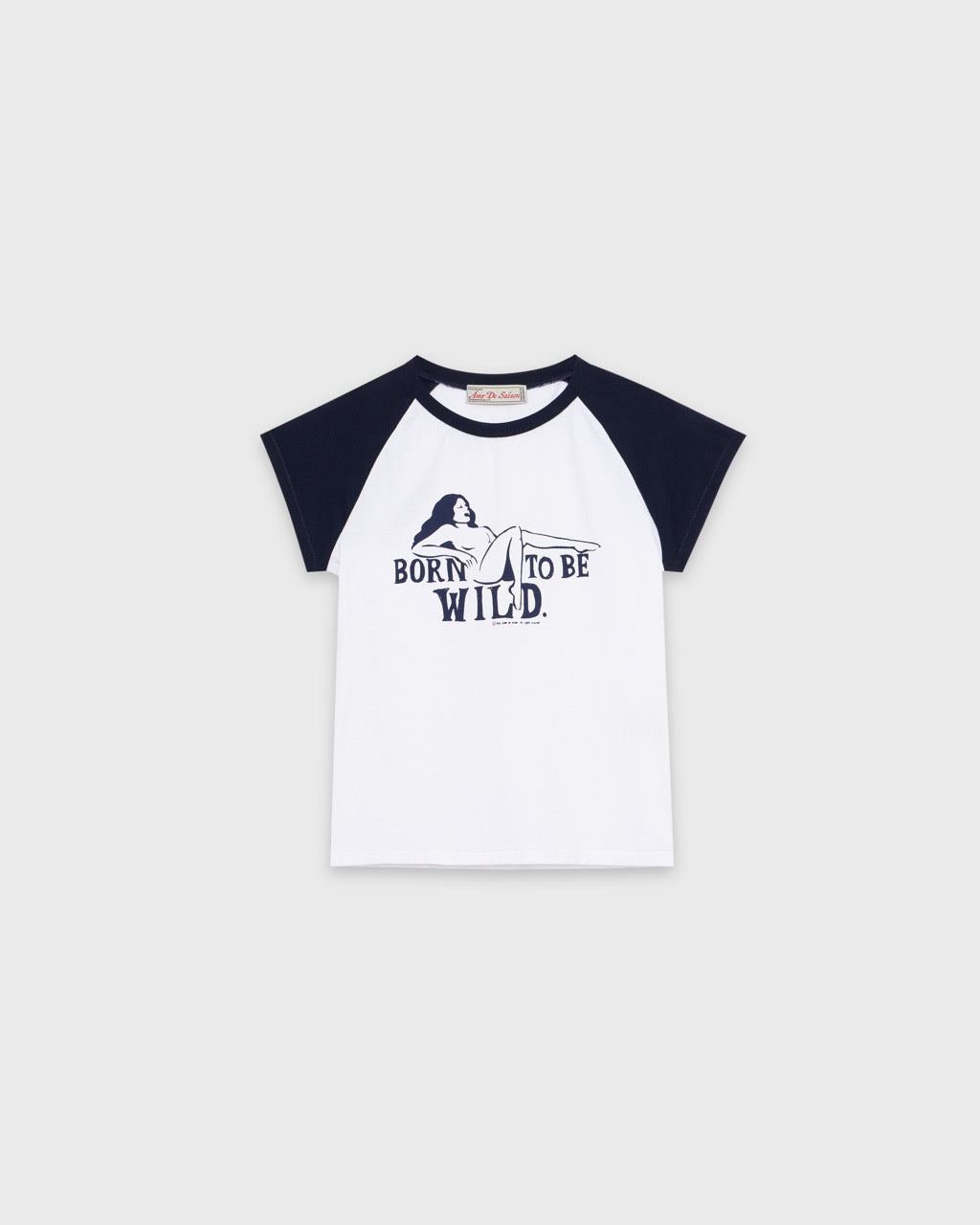 Le Fauve - AMR Born To Be Wild Raglan Skinny Fit T-Shirt in Off White/Navy Blue