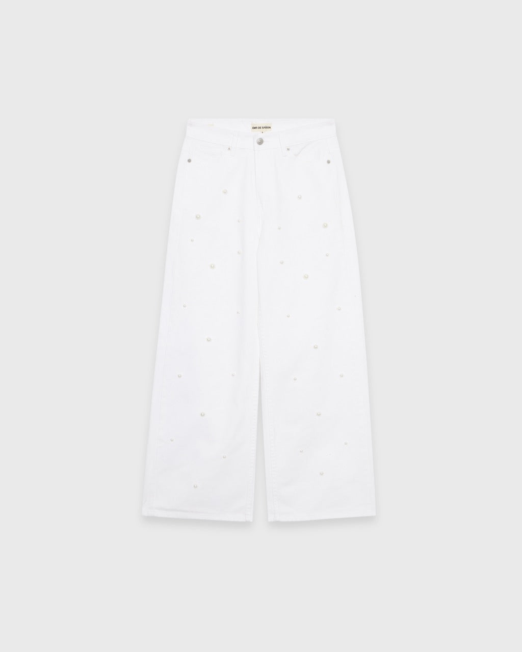 AMR Handcrafted - AMR 90s Baggy Jeans Pearl Hand Embroidery in White