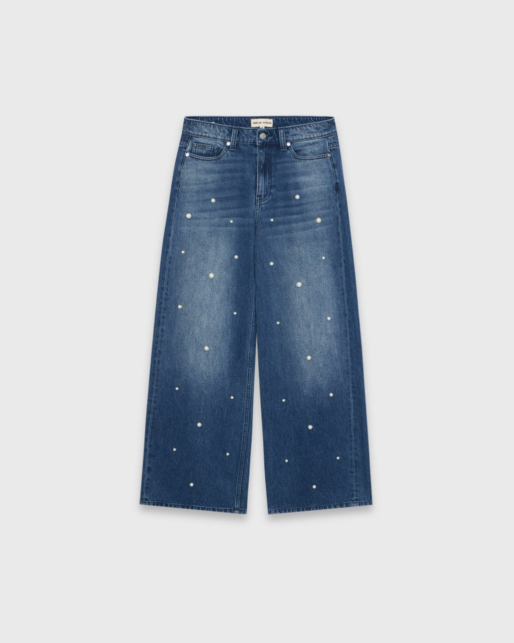 AMR Handcrafted - AMR 90s Baggy Jeans Pearl Hand Embroidery in Dark Blue Wash
