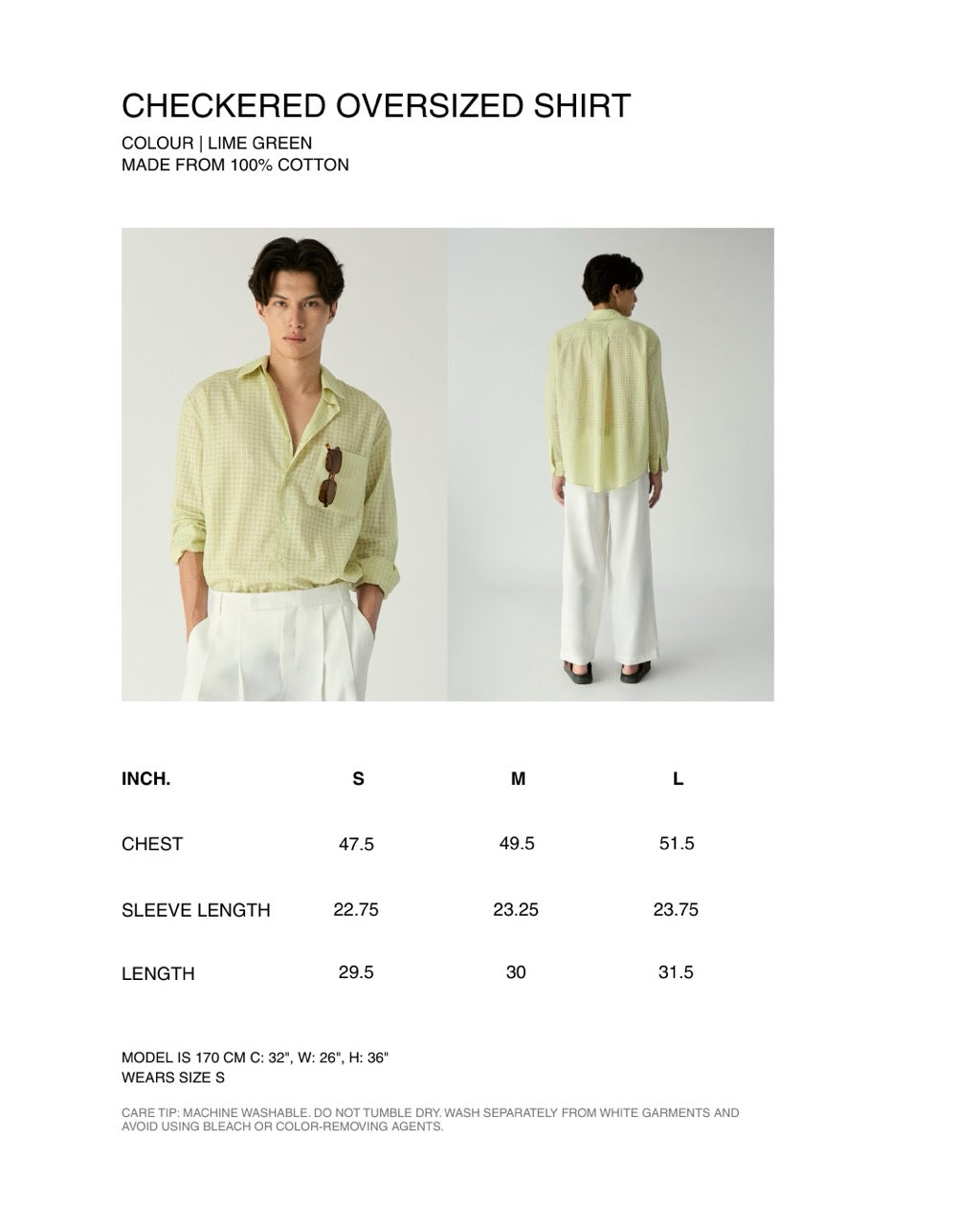 Le soleil d'été - Checkered Oversized Shirt in Lime Green