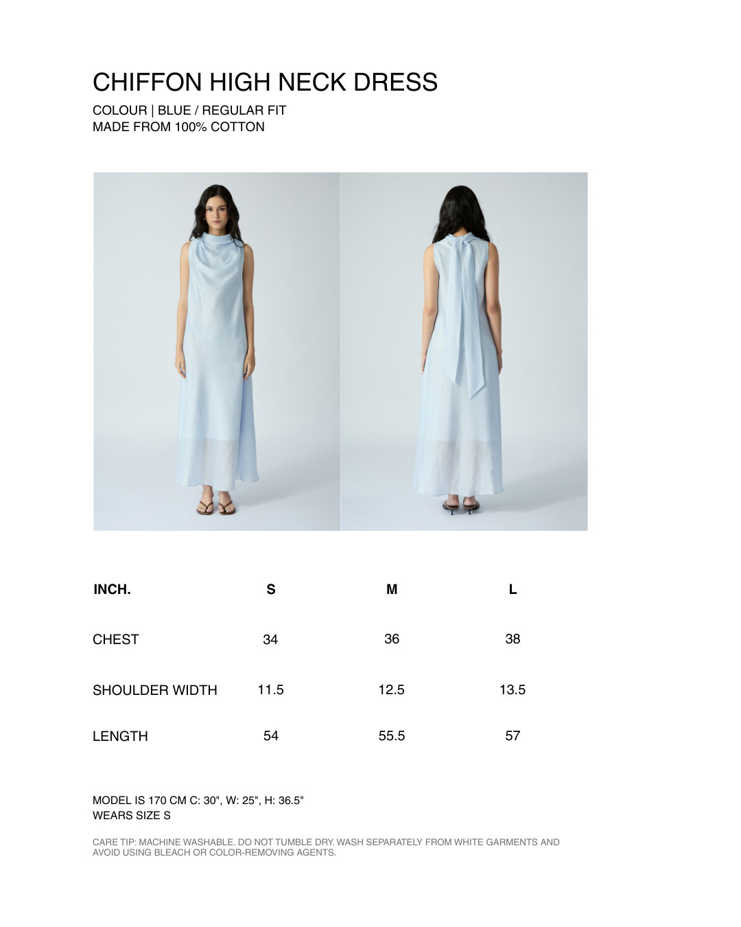 Le soleil d'ete - Chiffon High Neck Dress in Blue