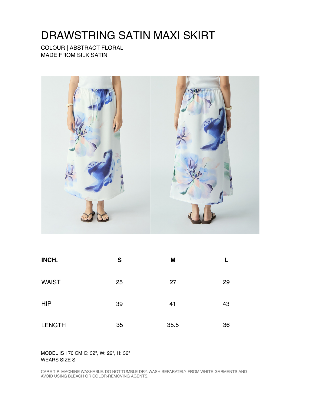 Le soleil d'été - Drawstring Satin Maxi Skirt in Abstract Floral