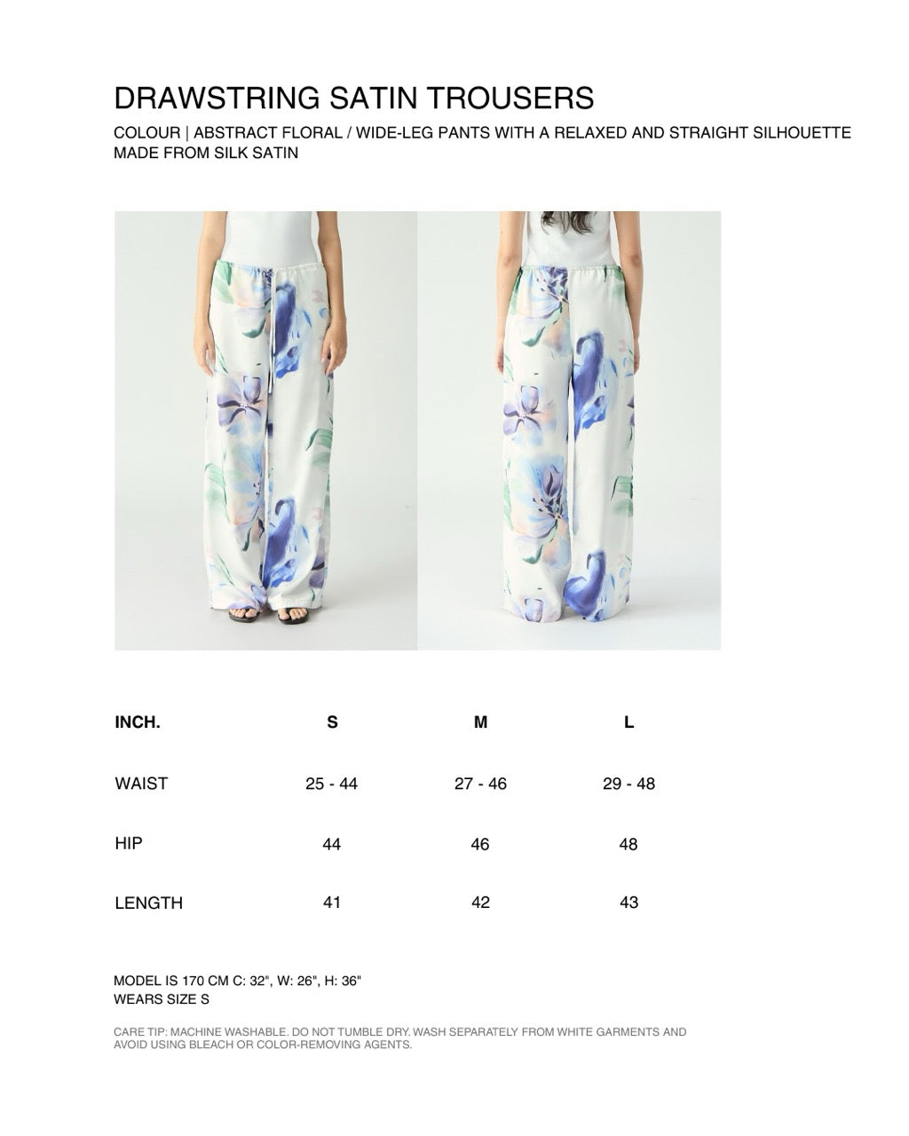 Le soleil d'ete - Drawstring Satin Trousers in Abstract Floral