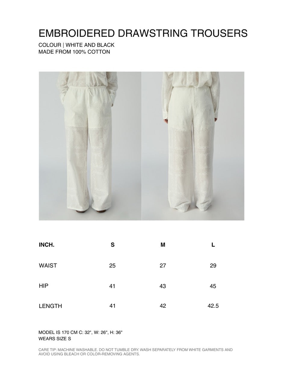 Le soleil d'ete - Embroidered Drawstring Trousers in White